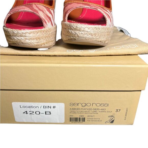 NIB Sergio Rossi Tiger Print Canvas Wedge Sandals - Picture 12 of 14